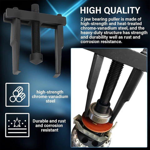 RSYEKU 2-jaw bearing puller, adjustable screw, 30–90 mm range, chrome-vanadium steel for removing bearings and gears