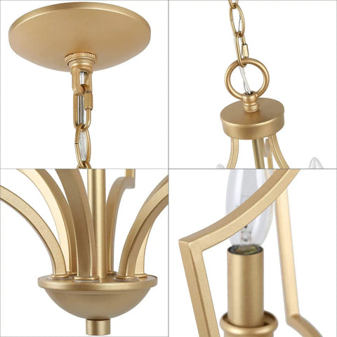 Gold Chandelier Pendant Light For Kitchen Island Dining And Living Room With Matte Gold Finish Mid Century Modern Open Frame Details