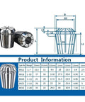 Heavy Duty ER32 Spring Collet For CNC Milling And Lathe Tool Holding With Slots For Secure Grip, Made From High Grade Steel dimensions diagram