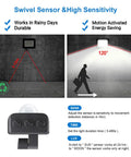 Diagram showing Two Pack 50W LED Flood Lights Outdoor With Motion Sensor And Plug IP65 Waterproof Security Floodlights Deliver 7000 Lumens Of Daylight White 6500K with sensor settings and wide-angle coverage.