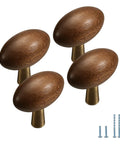 Kick Up Your Home Decor Game With Four Slick Bronze And Walnut Wood Cabinet Knobs Featuring Tight Vintage Style Brass Drawer Pulls For Kitchen And Dresser Cabinets. Oval walnut cabinet knobs with brass bases and mounting screws.