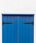 Heavy Duty Door Hinge T Shape Iron Gate Hinge 12 Inch With Screws Loadbearing Capacity Enhances Door Stability for Industrial and Commercial Use Black Finish on blue door