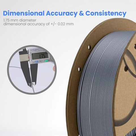 Premium Beige PLA 3D Printer Filament 1.75mm 1KG showing dimensional accuracy with a caliper gauge measuring 1.75mm.