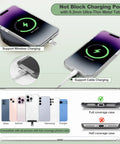 Clip And Go Phone Strap With Wallet Crossbody, Detachable RFID Wristlet, Universal 360 Rotatable Phone Tabs, Adjustable Lanyard For All Phones, Black Everyday Use; image shows wireless and cable charging support diagram.