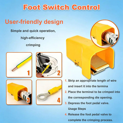 Foot pedal control for Heavy Duty Pneumatic Terminal Crimping Tool With Foot Pedal Operated Air Plier Machine for 0.5 To 16mm2 Wires.
