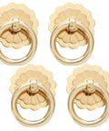 4 Pack Antique Brass Ring Pulls 30mm Diameter Vintage Gold Cabinet Hardware Flower Shape Ring Pull Knobs with Mounting Screws