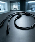 Slick Black Y Splitter Charging Extension Cable With Tangle Free Layout For Hassle Free Device Sync And Ultra Clean Cable Management Perfect For Tight Quarters Installations Plus Smart Short Throw Design Keeps Your Rig Looking Sharp, showcasing black 14AWG cable with dual connectors.