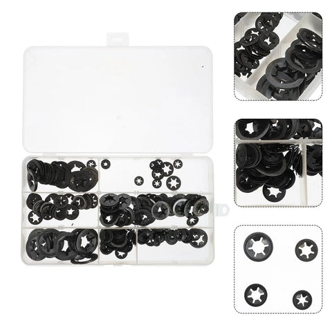 260 Piece Manganese Steel Flower Shaped Lock Washers Push On Locking Clips Assortment Kit in box compartments