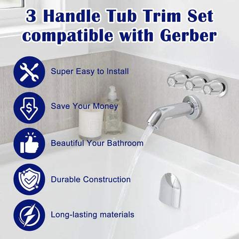 Three Piece Metal Shower Knob Replacement Kit For Price Pfister Verve Tub And Shower Faucets with mounting flange shown installed