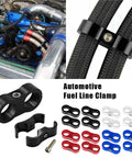 Top Tier 12 Piece Billet Aluminum Fuel Line Clamp Set With AN4 AN6 AN8 AN10 AN12 Hose Separators And Wire Kits For Serious Street Rides And Drag Racing Builds That Need Reliable Grip And Smooth Style., black dual hose fuel line clamp with braided lines and assorted anodized fittings