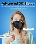Woman wearing Black KN95 Five Ply Cup Style Face Mask Breathable And Comfortable Fit With Over 95 Percent Filtration Efficiency