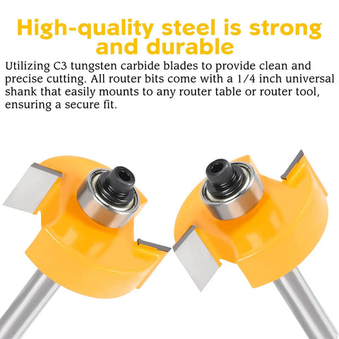 Close-up of Rabbeting Router Bit Set With Interchangeable Bearings And Four Carbide Bits One Quarter Inch Shank Six Bearing Sizes