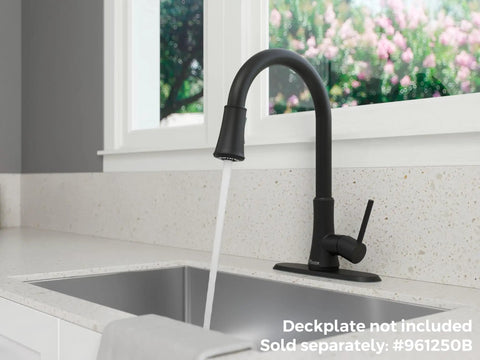 Matte Black Kitchen Faucet With Pull Down Sprayer High Arc Spout Single Handle 1 Or 3 Hole Install Water Efficient CALGreen Certified Modern Kitchen