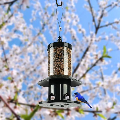 Ultimate Squirrel Proof Bird Feeder With 360 Degree Perch Tray For Outdoor Hanging Use Weather Resistant Rainproof Roof