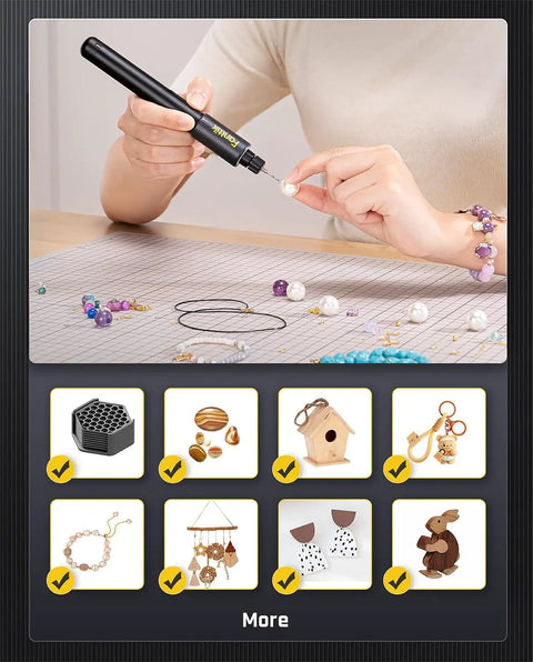 Person using K2 Nano Power Drill Kit for DIY Projects with 20 Bits and 800mAh Rechargeable Battery for jewelry making