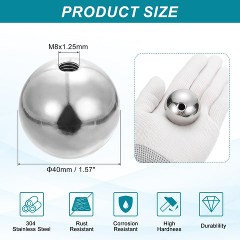 Pro Grade Stainless Steel Ball Knob Handle 40mm 304 Rustproof M8x1.25 Thread Round Solid Decorative Screw Cap Cover