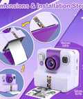 Kids Instant Print Camera for Creative Selfies and DIY Photos, purple inkless camera printer, 10.6 x 13 x 6.8 cm
