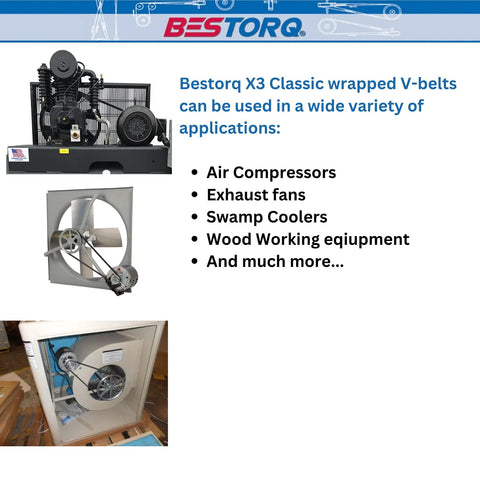 3L490 V Belt X3 Fabric Wrapped Rubber V Belt Black 49 Inch Outside Circumference on compressor and fan drive applications