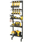 Five Tier Vertical Wall Mount Tool Storage Rack For Garage Heavy Duty Metal Organizer With Eight Drill Holder Slots