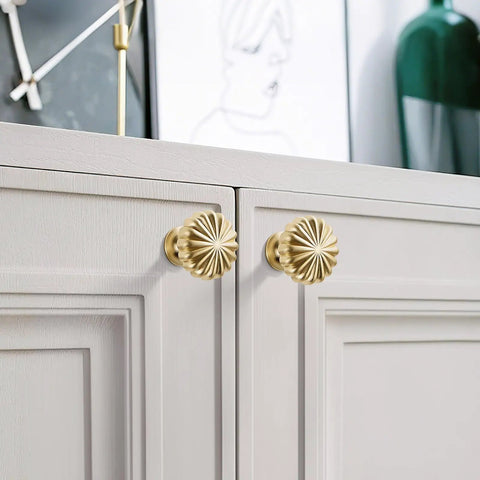 Gold Cabinet Knobs 10 Pack For Kitchen Cabinets And Dresser Drawers, zinc alloy brushed brass hardware with floral design