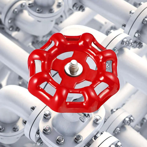 Red hand wheel from 10 Piece Cast Iron Shutoff Hand Wheels With Flat Bottom Grips For Unobstructed Fluid Flow And Reduced Sundries Deposition