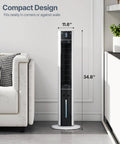 Evaporative Air Cooler Tower Fan For Bedroom, 38 Inch Portable Swamp Cooler With 3L Water Tank, Ice Packs, Remote, 3 Speeds, Quiet Energy Saving Breeze in modern living room corner