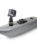 Close-up of Dual Outriggers Standncast Gen II with 30-inch arm and Railblaza StarPort HD Mount on small boat outrigger.