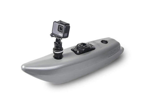 Close-up of Dual Outriggers Standncast Gen II with 30-inch arm and Railblaza StarPort HD Mount on small boat outrigger.