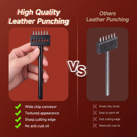 Comparison of Pro Grade 3 Piece Prong Punch Tool Set for leather crafting versus other leather punching tool, highlighting features.
