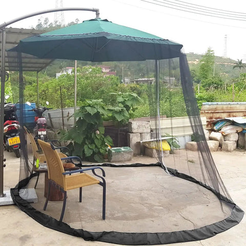 Black Patio Umbrella Mosquito Net With Double Zipper Door And Durable Polyester Mesh Screen for outdoor use on patio