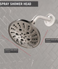 H2Okinetic Rain Shower Head With Five Settings In Stainless Finish Touch Clean Nozzle System 6x4 inches
