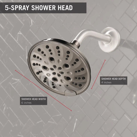 H2Okinetic Rain Shower Head With Five Settings In Stainless Finish Touch Clean Nozzle System 6x4 inches