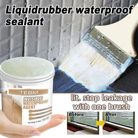 Invisible Waterproof Sealant And Liquid Rubber Coating That Keeps Your Surface Bone Dry Through Sweltering Days And Icy Nights With Zero Hassle While Curing To A Crisp Clear Finish Anyone Can Trust applied with a brush on a tiled surface.