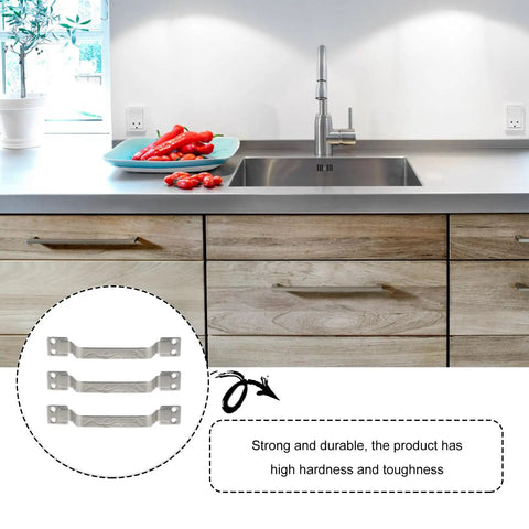 Kitchen scene with Stainless Steel Cabinet Handles 3 Pack T Shape Drawer Knobs mounted on wooden drawers, brushed finish.