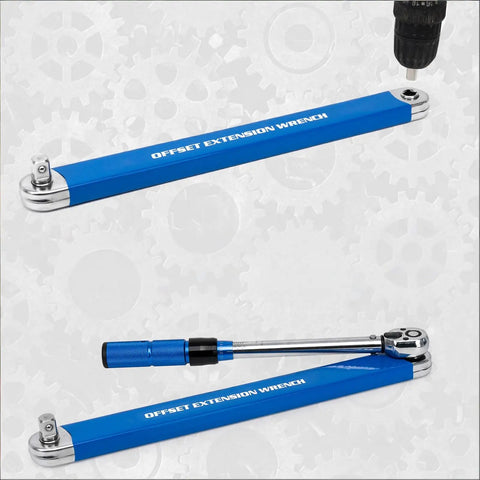 Ratchet Wrench Extender For Hard To Reach Spots, Universal Offset Extension Bar with adapters, high carbon steel, blue color