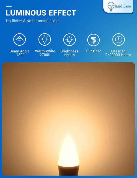 Close-up of Color Changing E12 Candelabra LED Bulb 5W 40W Incandescent Equivalent RGB Warm Cool White illuminating warm white light