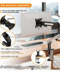 Premium Ergonomic Desk Mount Adjustable Monitor Stand With Fluid Smooth 360 Swivel Arm Fits 13 To 32 Inch LCD Screen showing gas pressure regulation adjustment.