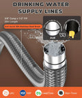 No Sweat Instant Hot Water Recirculation Pump With Slick Temp Control For Tank Heaters And Quick Connect Pex Lines, 20in stainless steel braided water supply line