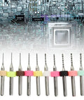 Carbide PCB Drill Bit Kit 10Pcs Pro Grade For Mini Circuit Boards CNC Milling with circuit board background