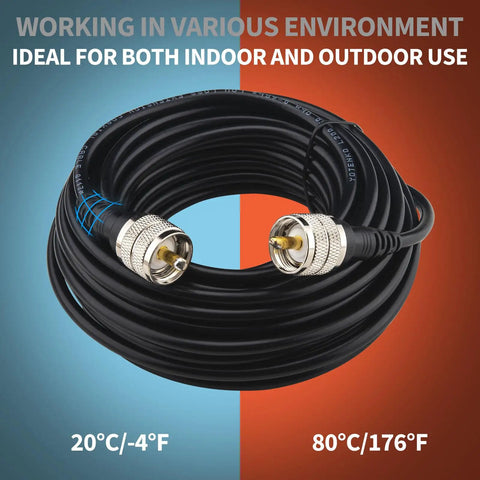 CB Radio Coax Cable 15ft Low Loss UHF PL259 To PL259 Connector 50 Ohm L200 Coax LMR200 Equivalent, rolled up with connectors