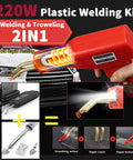 Powerful 220W 2 In 1 Pro Grade Plastic Welder Kit With 1000 Hot Staples And 92 Plastic Welding Rods For Car Bumper Crack Repair Red Color