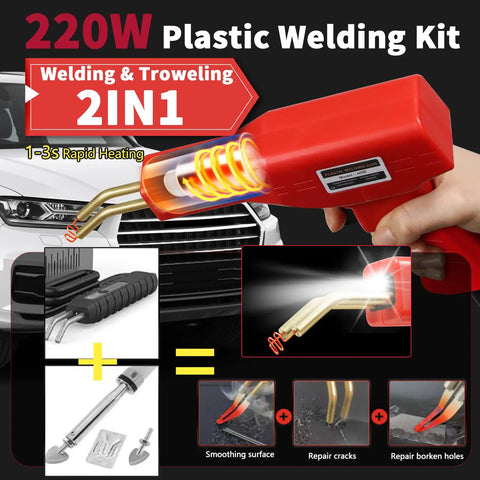 Powerful 220W 2 In 1 Pro Grade Plastic Welder Kit With 1000 Hot Staples And 92 Plastic Welding Rods For Car Bumper Crack Repair Red Color