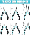 Mini Pliers Set Six Piece Everyday Hand Tool Kit With Needle Nose Long Nose Bent Nose Diagonal End Cutting And Linesman Pliers Plus Compact Portable Pouch For Crafts Electronics Jewelry Repair And DIY Projects size reference showing 4 to 6 in pliers