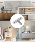 2-Pack Modern Stainless Steel T Bar Cabinet Knobs and Pulls, 2 Inch Single Hole Handles for Dressers, Kitchens, Bathrooms
