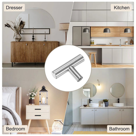 2-Pack Modern Stainless Steel T Bar Cabinet Knobs and Pulls, 2 Inch Single Hole Handles for Dressers, Kitchens, Bathrooms