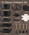 21 Piece Nonstick Ceramic Pots And Pans Set With Detachable Handles, RV Ready Kitchen Gear, stackable black cookware set photo