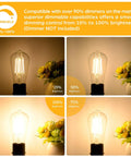 12 Pack Dimmable Vintage LED Edison Bulbs 60W Equivalent 7W Warm White 2700K ST58 with brightness levels.