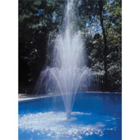 Floating Pool Fountain With Adjustable Height Up To Sixteen Feet Three Tier Grecian Water Feature For Above Ground Or Inground Pools Quick Setup No Tools Needed White in action, installed in a pool with water spraying in tiers.