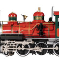 Side view of the Beefed-Up 4-6-0 Steam Locomotive With Metal Gears For Large G Scale Christmas Edition, showing red and green colors.