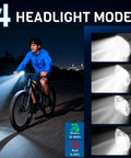 Cyclist using 1500 Lumen Bike Headlight With Auto Dimming, USB Rechargeable, Five Modes, IPX5 Waterproof Front Light at night
